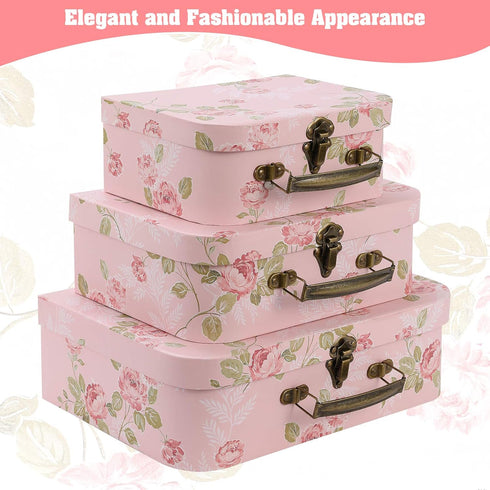 Set of 3 Paperboard Suitcases Storage Box with Lids for Photo Storage, Home Decoration, Gift Decoration (3Pcs, Pink