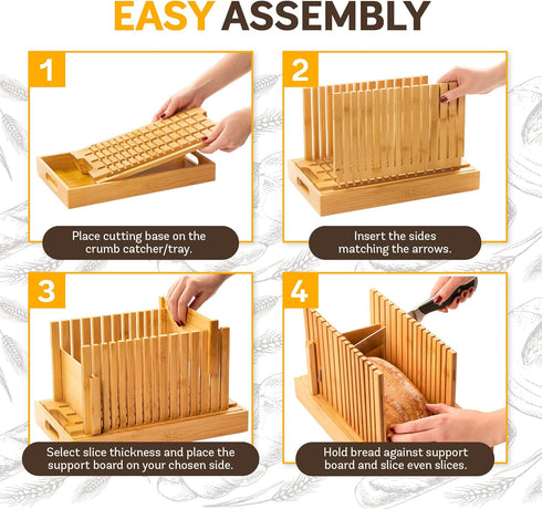 Bread Slicer for Homemade Bread - Bambuesi Upgraded Adjustable Bamboo Bread Cutter Board, Foldable Slicing Guide