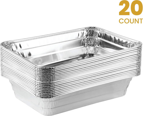 PLASTICPRO Disposable 2 LB Aluminum Takeout Baking Pans, 6'' X 8'' X 2'' Inch, Pack of 20