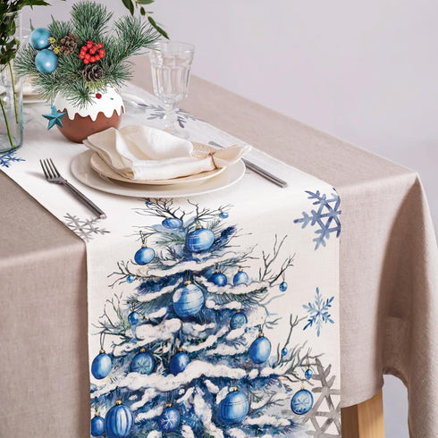 13x72 Inch Winter Trees Ball Table Runner Frosty Roses Burlap Table Runners, Christmas Xmas Seasonal Coffee Table