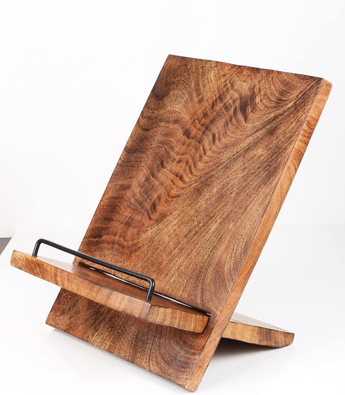 Wooden Cookbook Stand Cutting Board | Adjustable Recipe Holder with Pull-Out Stand