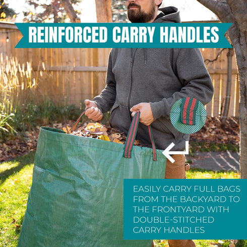 3-Pack 72 MEKKAPRO Big Gulp Lawn Bags, gallons Heavy Duty Lawn and Leaf Bags with Reinforced Handles, Reusable Yard