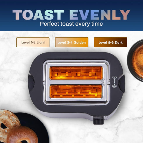 Elite Gourmet ECT2145 Extra Wide Slot 2-Slice Toaster, Bagel Function, 6 Toast Settings, Stainless Steel with Countdown