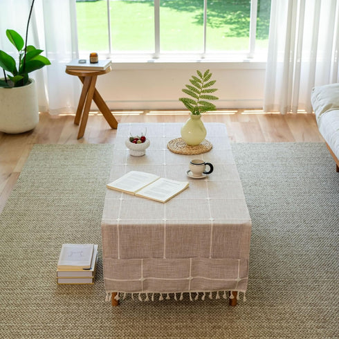 LAVSHOME (63" 19.7" Modern Coffee Table Cloth with Storage Pockets on Both Side,Farmhouse Coffee Table Cover Rectangle