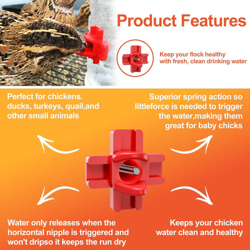 (Pack 20) ZenxyHoC Horizontal Chicken Waterer Nipples, Automatic Poultry Watering System with Drill Bit, Leak-Proof