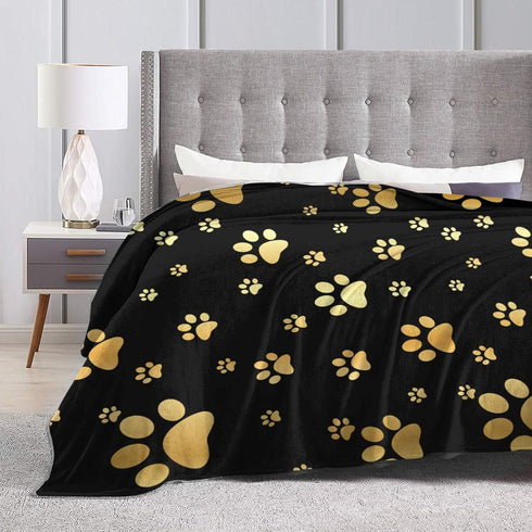 Perinsto 60"X50" Cute Dog Paws Prints Throw Blanket Ultra Soft Warm All Season Golden Animal Footprints Decorative
