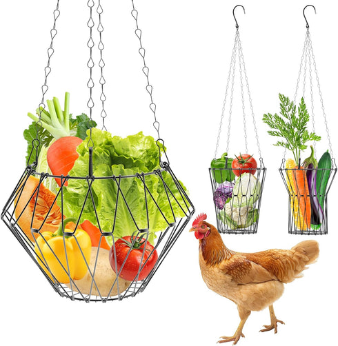 Hanging Chicken Feeder, Foldable Chicken Vegetable Fruits Feeder, Poultry Feeding Holder Basket
