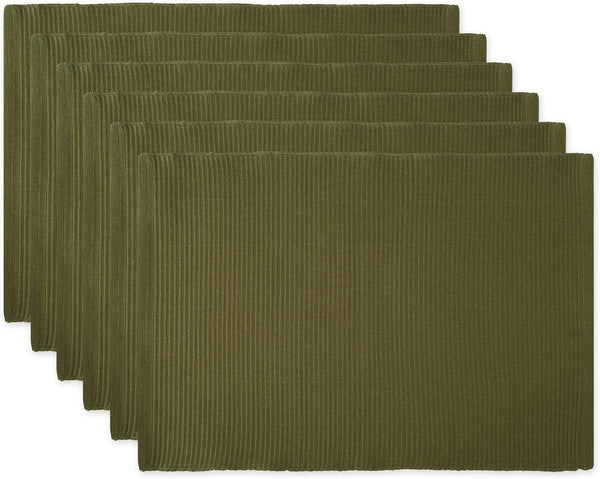 DII 100% Cotton Basic Everyday Ribbed Placemat Set, 13x19, Sage, 6 Piece