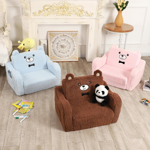 2-in-1 MOMCAYWEX Kids Sofa, Flip-Out Foam Couch, Soft Play Lounge Chair for Toddlers and Children, Brown