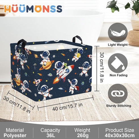 36L Space Rockets Laundry Hamper Cartoon Astronaut Large Storage Basket Planet Collapsible Parents Organizer Boys