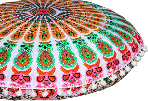32" CRAFT KALA in Round Mandala Floor Pillow Cushion Cover Seating Throw Cover Hippie Decorative Bohemian Ottoman Poufs