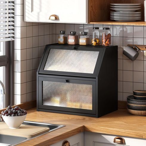 Countertop STDDRE Bread Box for Kitchen Bin Double Layer Bread Box Storage Container Extra Large Capacity with Diamond