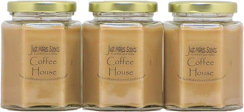 Just Makes Scents 3 Pack - Coffee House Scented Soy Blend Candle, Fresh Coffee Smell, Hand Poured