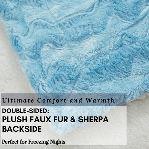 63x87 Inch, Cozy Tache Faux Fur Throw Blanket, Light Baby Blue Super Soft Twin Size Warm Oversized Fluffy Throw Blanket