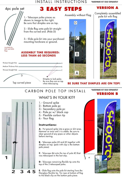 Seafood (black) Feather Flag Kit with Ground Spike, Swooper Banner for Restaurants Outdoor Advertising Sign by Feather
