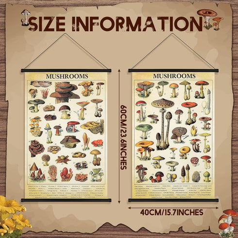 2 15.7 23.6 Inch(Vintage Geosar Pcs Vintage Mushroom Flower Butterfly Tree Poster Fungus Rustic Wall Hanging