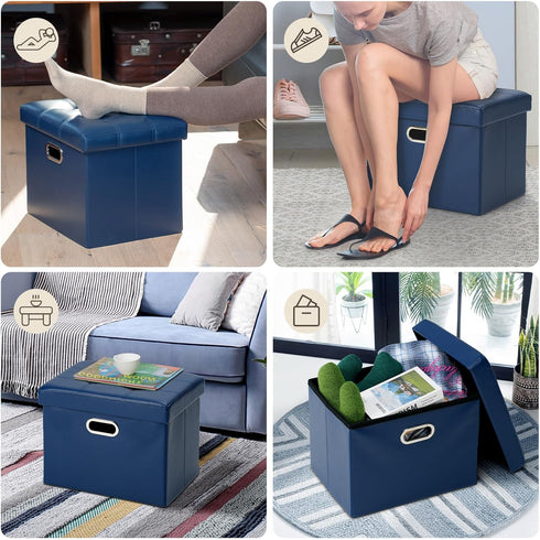 17x13x13in COSYLAND Storage Ottoman Leather Ottoman Rectangle Footrest Footstool Folding Ottoman for Room Dorm Small
