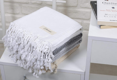 Bersuse 100% Cotton Laodicea Turkish Towel, Bath Beach Pool Towel, 37x70 Inches, White