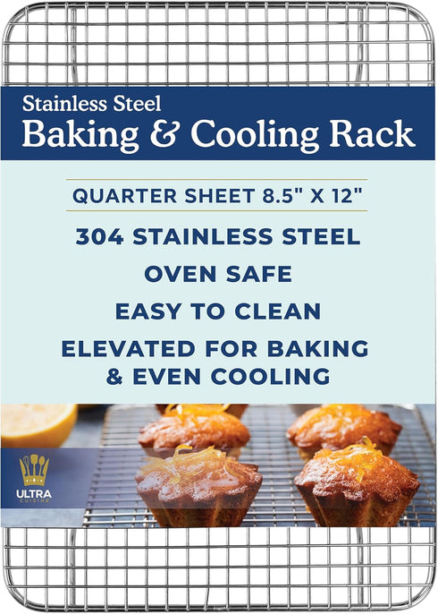 Ultra Cuisine Stainless Steel Cooling and Baking Rack - 8.5 x 12-inch, Oven-Safe, Heavy Duty for Roasting