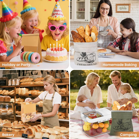 2 Pack 25 Pack Countertop TomCare Larger Bread Box and Linen Bread Bags and Thicker Paper Bread Bags With Tin Ties