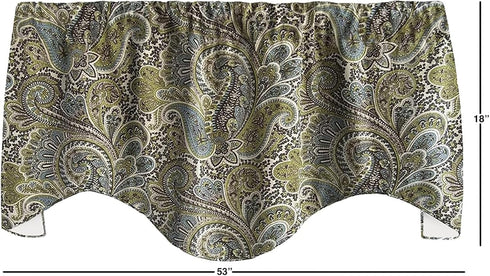 Window Treatments Valance Curtains, Brown Blue Paisley Swag Short Curtain Rod Pocket Lined 53"x18"