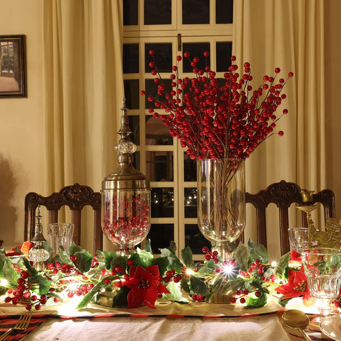 24 Pack 12.6'' joyhalo Red Berry Stems - Holly Berry Stems, Red Berries Christmas Decor, Red Berry Picks for Christmas