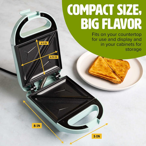 Tasty Mini Sandwich Maker, Makes Sandwiches, Paninis, Grilled Cheese, 600W, Aqua
