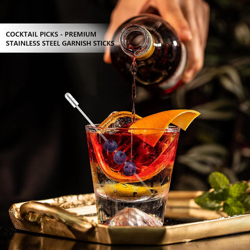 I-MART 15 Pack Stainless Steel Cocktail Picks, Reusable Metal Skewers for Drinks, Appetizers, Bloody Mary, Olives, 4.25