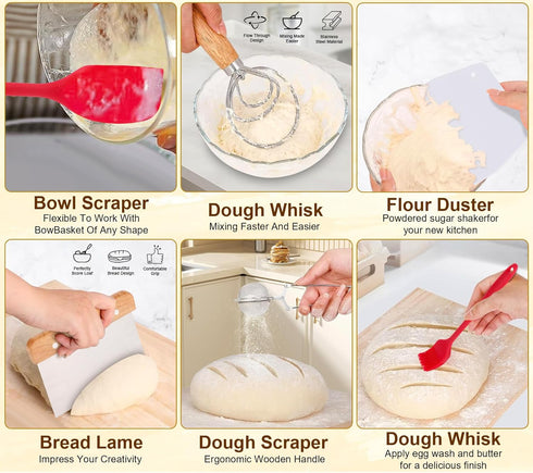 SavEase 9" 10" Sourdough Bread Baking Supplies, Complete Sourdough Starter Kit, Round & Oval Bread Proofing Basket