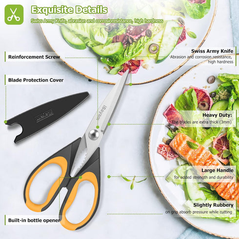 iBayam Kitchen Scissors 2-Pack, 9 Inch Heavy Duty Shears, Dishwasher Safe, Stainless Steel Sharp Cooking Scissors