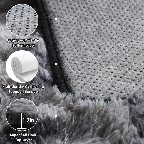 5x8 ONASAR Rugs for Living Room Bedroom, Fluffy Tie-Dyed Dark Grey Bedside Area Rug, Soft Plush Shaggy Floor Carpet