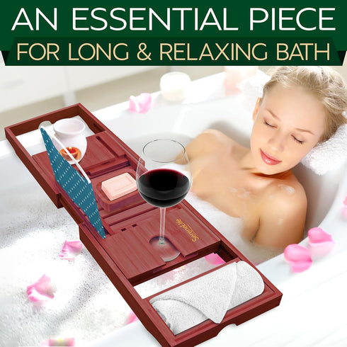 Set, SereneLife Premium Bathtub Tray Caddy with Gift Box and Bow Expandable Bath Tray, Unique House Warming Gifts