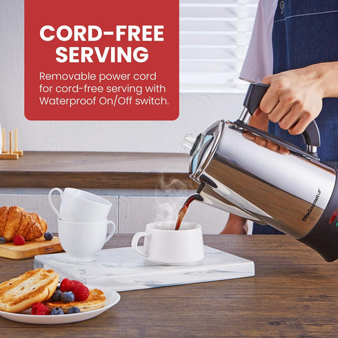 EC923 12-Cup, Elite Gourmet Electric Coffee Percolator, BPA Free, Keep Warm, Clear Brew Progress Knob, Cool-Touch