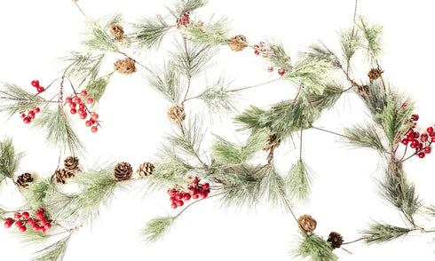 6 CraftMore Christmas Smokey Pine and Red Berry Garland Feet