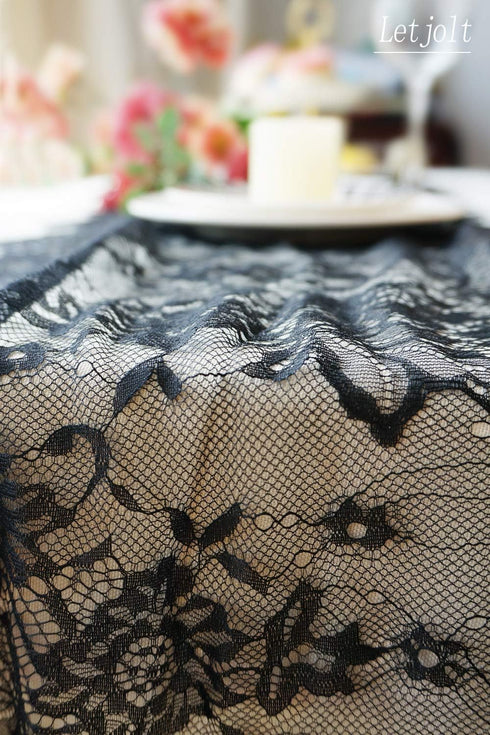 Letjolt Black Lace Table Runner - 14 x 120 Inches Embroidered Doilies for Vintage Boho Wedding & Party Supplies
