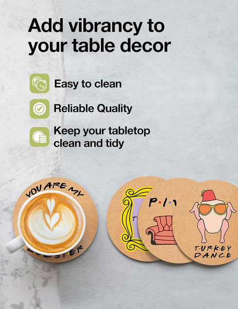 Set 6 Friends TV Show Merchandise - Funny TV Show Coasters of with Holder, Cork Coasters for Coffee Table, Friends TV