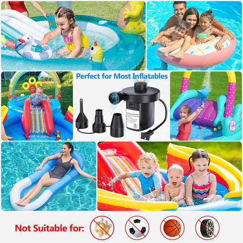 3 Nozzles Swimming 110V 130W PULIDIKI Electric Air Pump for Inflatables Air Mattress Pump with Inflator Deflator Quick