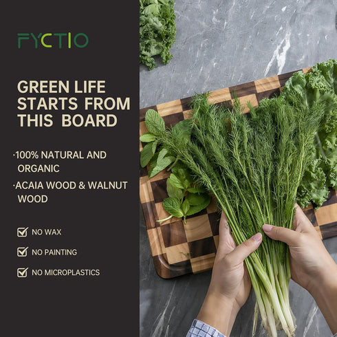 16" 11" 1.4" Checkered Cutting Boards for Kitchen, Acacia Wooden Chopping Board with Juice Grooves & Handles, Thickened