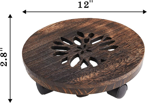 Timwooly 12" Plant Caddy Plant Stand with Wheels Rolling Plant Stand Heavy Duty Wood Plant Caddy, Heavy Duty Rolling