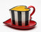 62369 Fine Ceramic Black and White Striped Heart Shape Cup and Saucer, 5-1/4"
