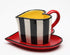 62369 Fine Ceramic Black and White Striped Heart Shape Cup and Saucer, 5-1/4"