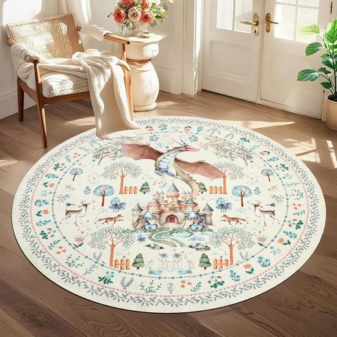 nesrt Washable Area Rugs 5Ft Round for Living Room Non Slip, Beige