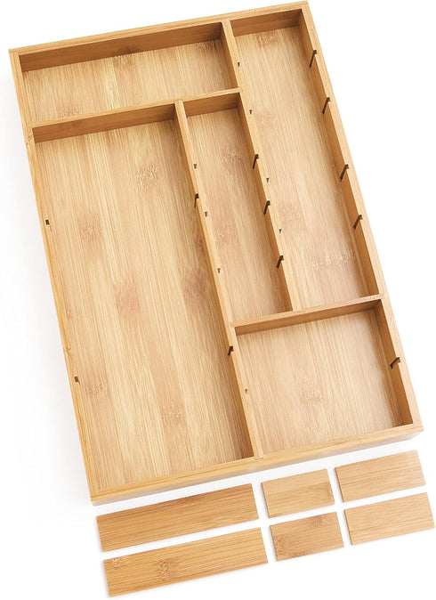 Lipper International 8397 Bamboo Wood Adjustable Drawer Organizer with 6 Removable Dividers