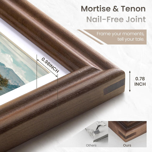 5x7 4x6, Picture Frame with Mat Adaptable Display Size for Natural Black Walnut Wood Frame, HD Tempered Glass, Mortise