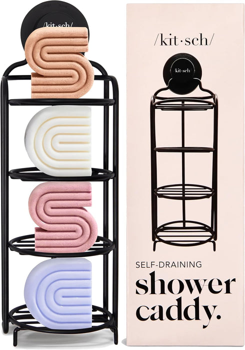 Kitsch Shower Caddy Hanging with Suction Cup Self-Draining Shampoo Bar Holder &