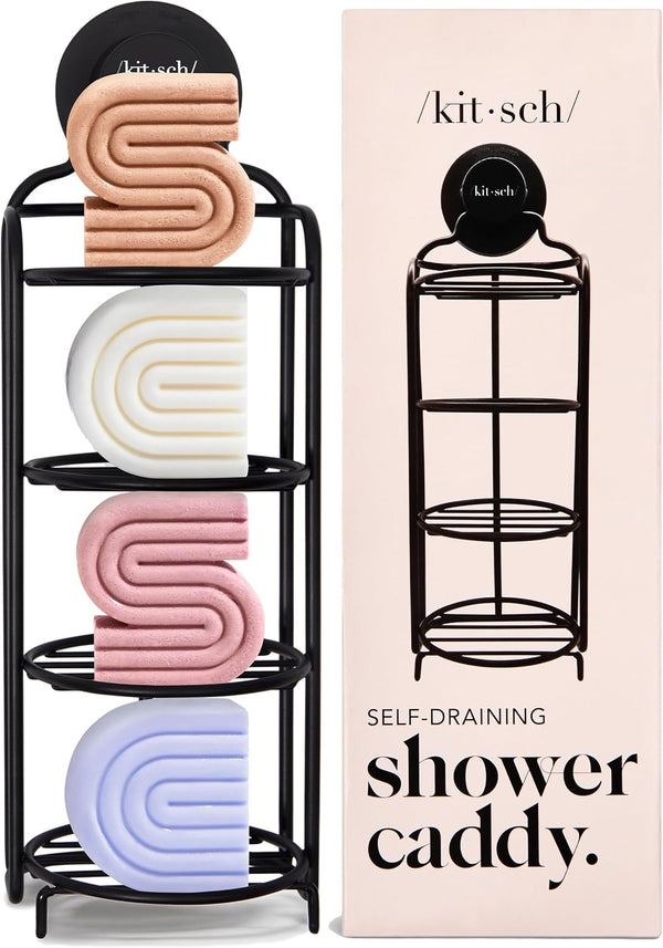 Kitsch Shower Caddy Hanging with Suction Cup Self-Draining Shampoo Bar Holder &