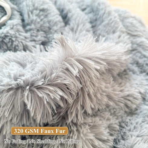 XeGe Fluffy Stuffed Animal Storage Bean Bag Cover (No Filler), Faux Fur Washable Ultra Soft Cover for Plush Toys, Light
