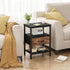 3-Tier DUMOS Bedside Table with Charging Station and Adjustable Fabric Drawer Compact Nightstand Storage Organizer End