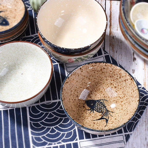 Japanese Retro Style Rice Bowl Set of 4 Porcelain Small Bowls for Cereal, Soup, Dessert, Snack