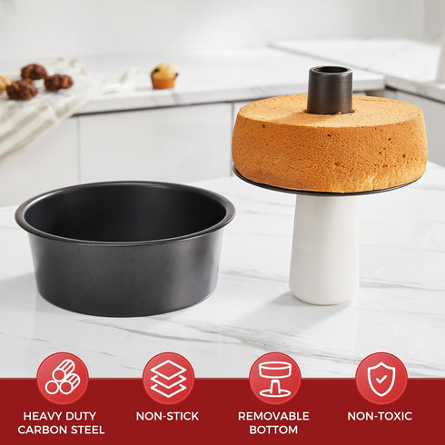 HONGBAKE Angel Food Cake Pan with Removable Bottom, 10 Inch Tube Pan, Nonstick Pound Cake Pans for Baking, Chiffon Cake Mold, 16-Cup, Heavy Duty - Dark Grey
